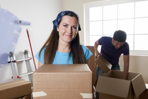 Packed boxes and furniture prepared for a Marylebone relocation
