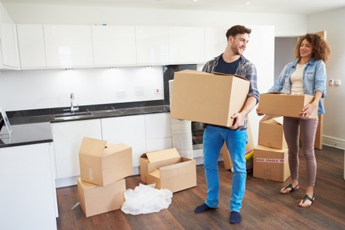 Office desks and equipment prepared for commercial relocation