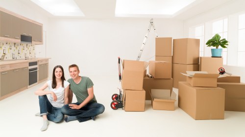 Removal van and boxes prepared for a Marylebone house move